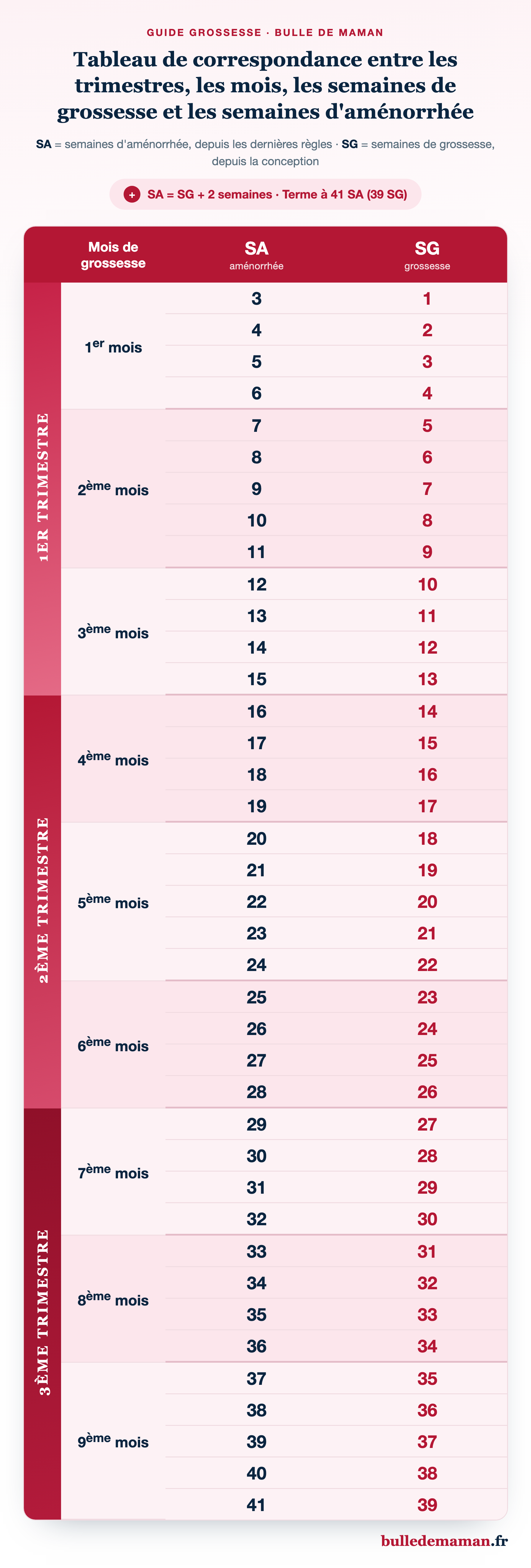Mon calendrier de grossesse SA et SG