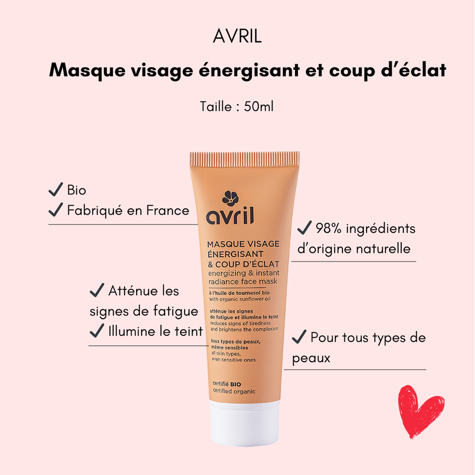 Masque visage bio énergisant et coup d'éclat Avril Cosmétique