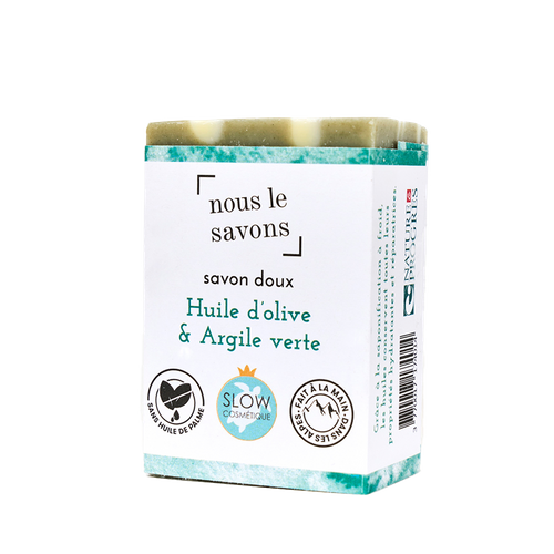 Le savon doux huile d'olive et argile verte