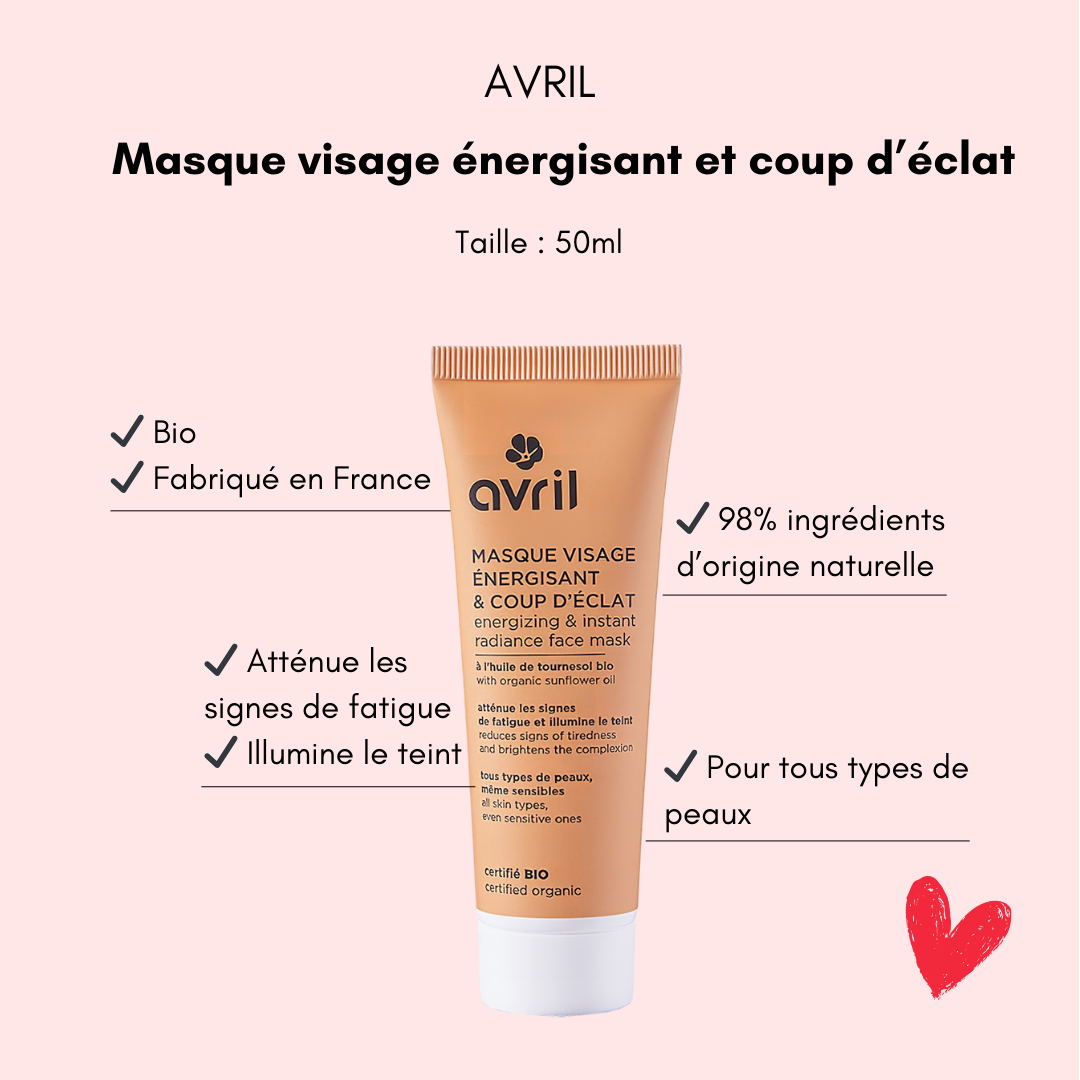 Masque visage bio énergisant et coup d'éclat Avril Cosmétique