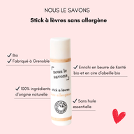 Stick à lèvre hypoallergenique - Bulle de maman