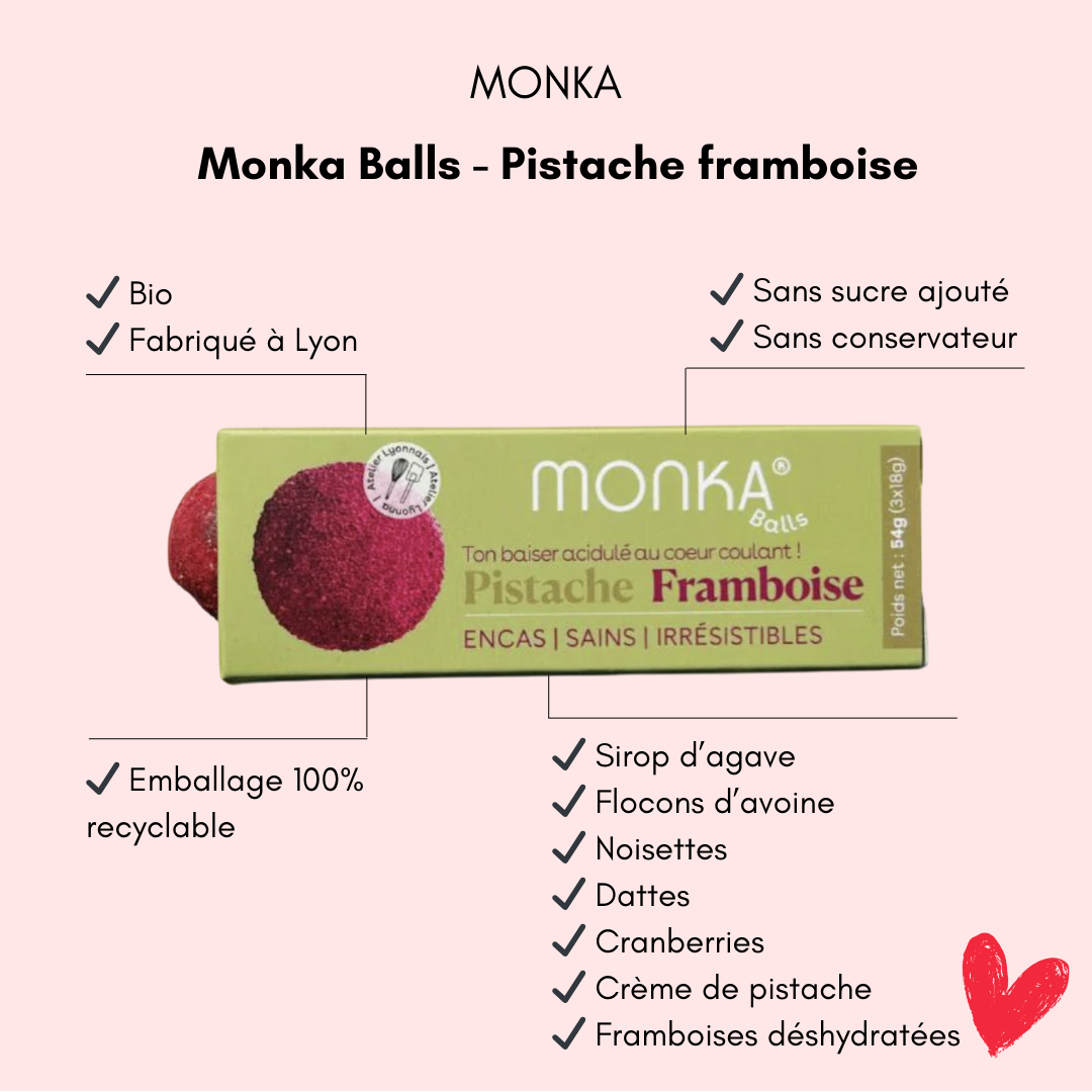 Energy balls pistache framboise Monka - Bulle de maman