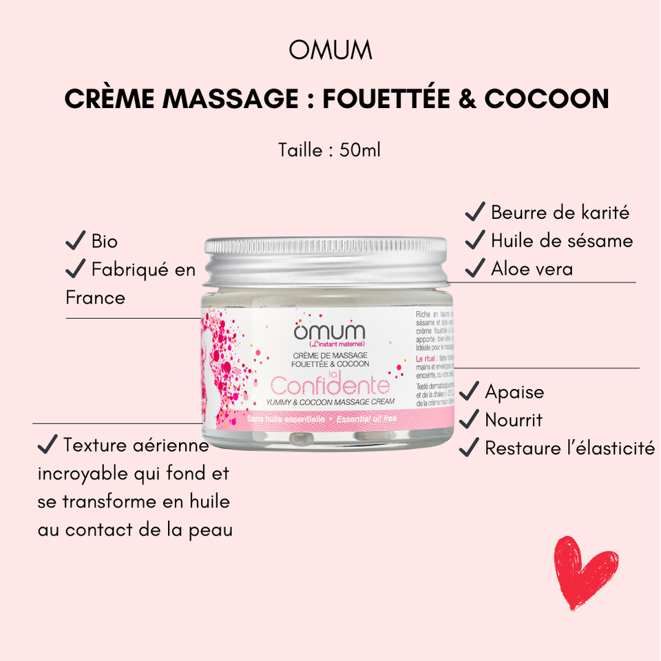 Crème massage fouettée et cocoon Omum pour femme enceinte