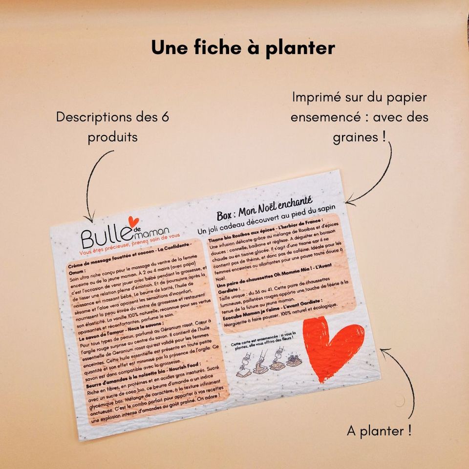 Fiche descriptive en papier ensemencé à planter